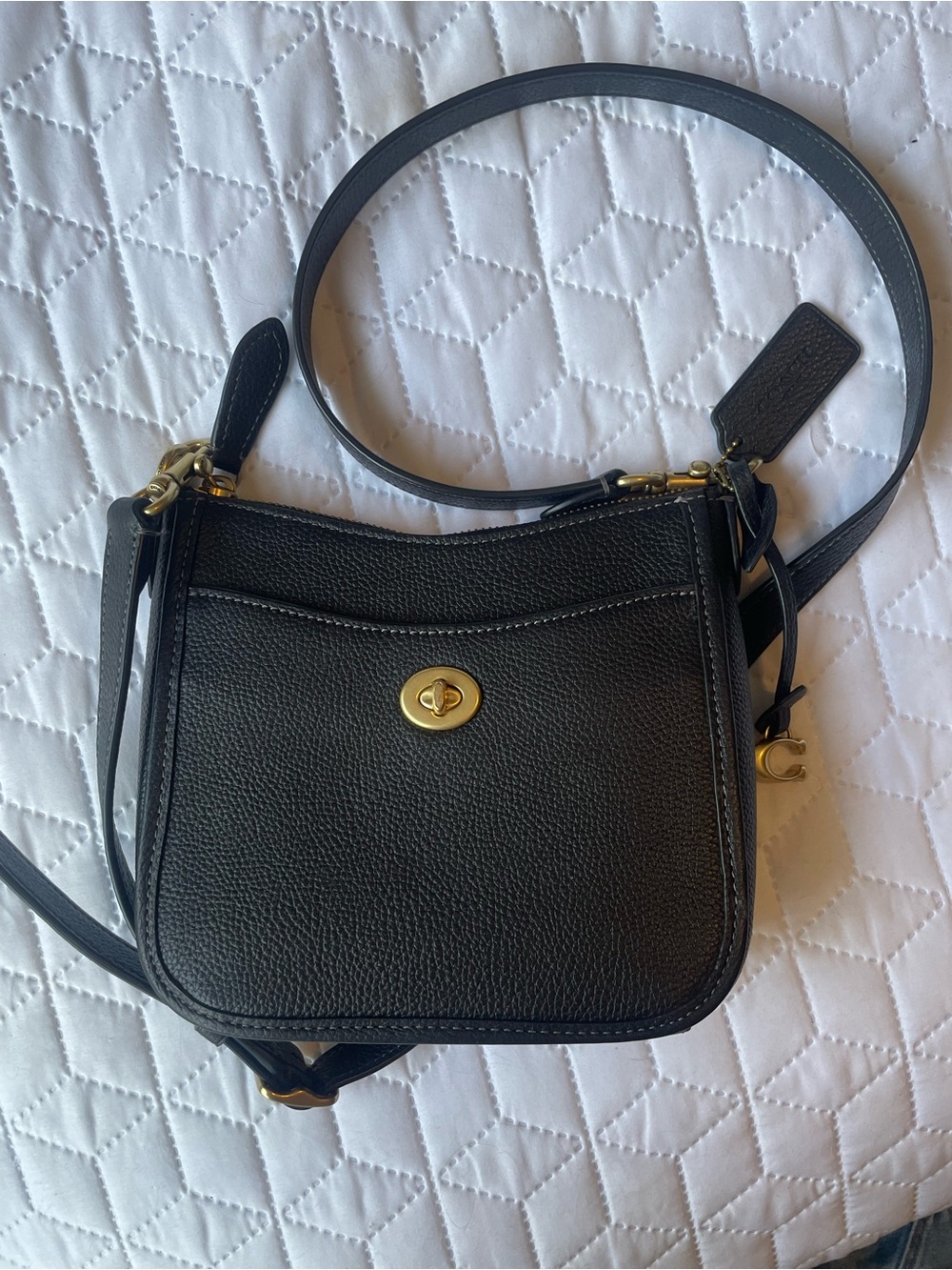 Vintage Y2K Coach Black Pebbled Leather Chaise Crossbody with Gold-Tone Hardware